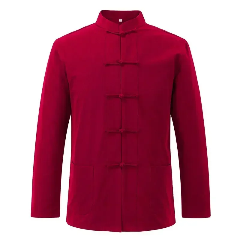 Autumn Spring New Men's Cotton Shirts Traditional Chinese Men's Jacket Clothing Kung Fu Tai Chi Uniform Long Sleeve Jacket