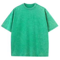 Vintage Washed Unisex Retro Punk T-Shirt - Hip Hop Street Style Acid Wash Short Sleeve Top - XXL (Green)