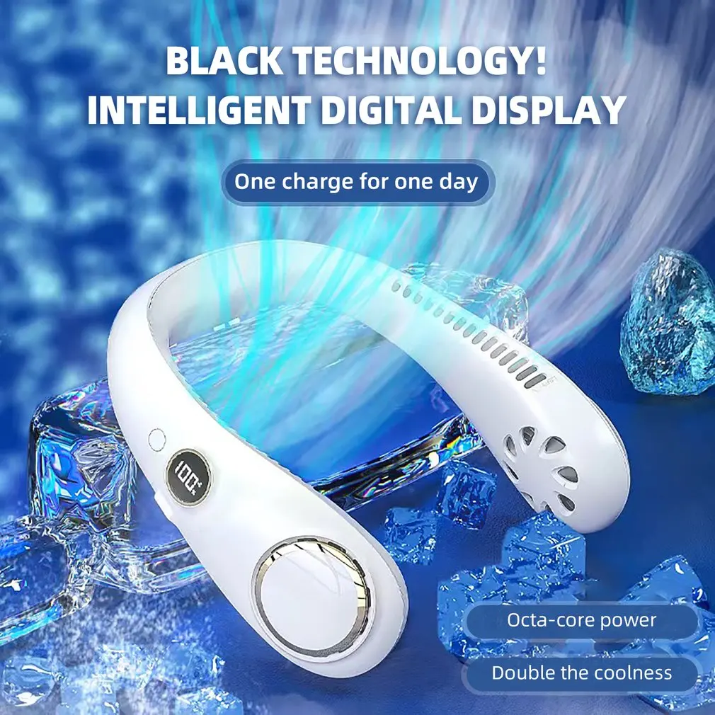 

Hanging Neck Fan Portable Bladeless Fan Wearable Neckband Leafless Fan Digital Display USB Rechargeable Fan Mini Necklace Fan