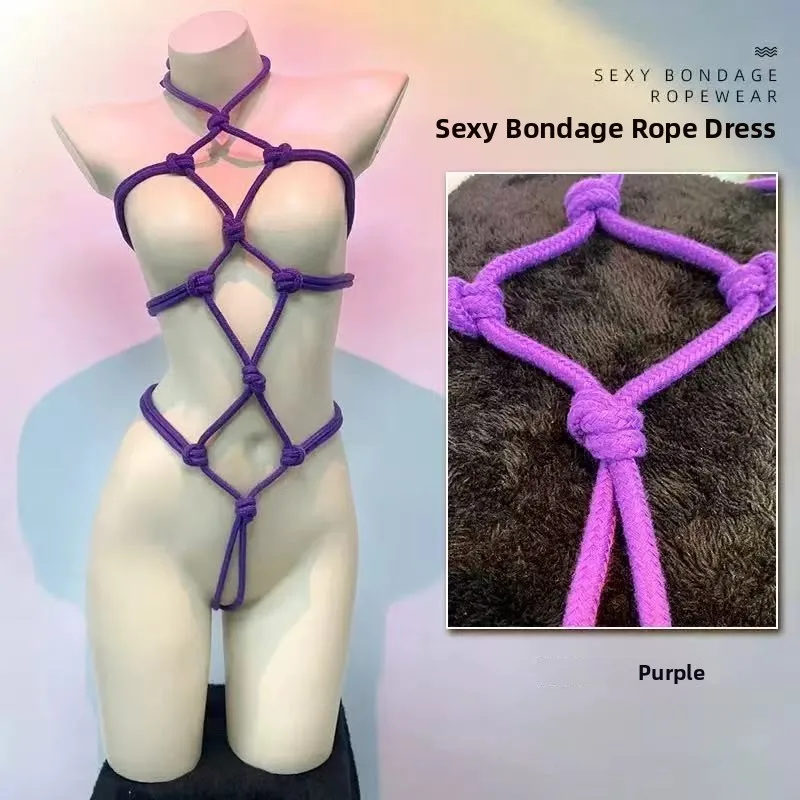 Sexy Bondage Rope Clothes Set See-Through Temptation Tantalizing Polyester Fiber Role-Playing Game Suit Unisex Neutral