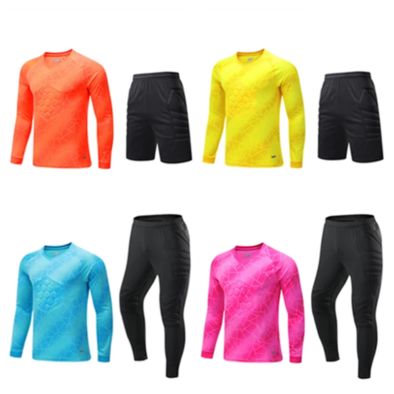 

Football Goalkeeper Uniform Competition Training Kids Adult Long Sleeve Sports Kit With Sponge Protection Soccer Jerseys