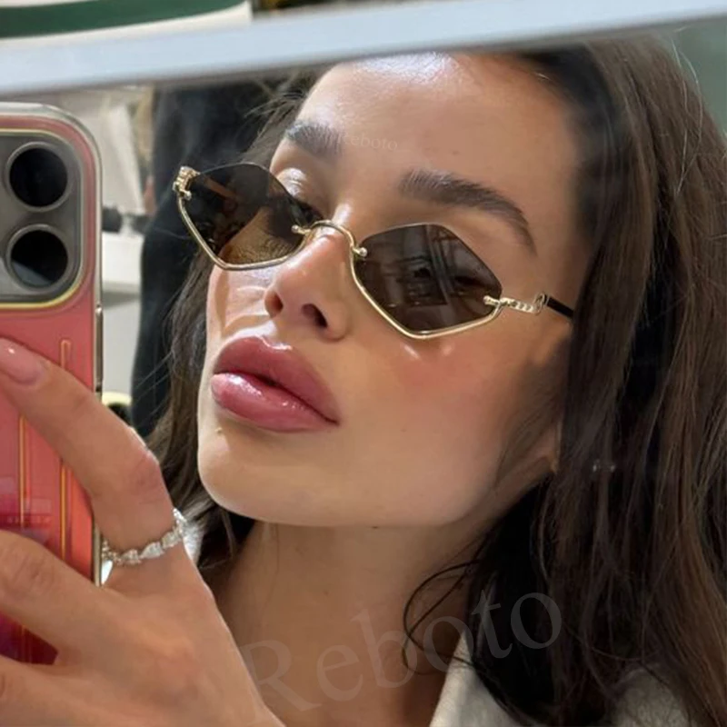 Fashion Small Polygonal Sunglasses Women Luxury Brand Metal Half Frame Sun Glasses Ladies Hipster sexy Cat Eye Shades Vintage Best Sellers In Accessories