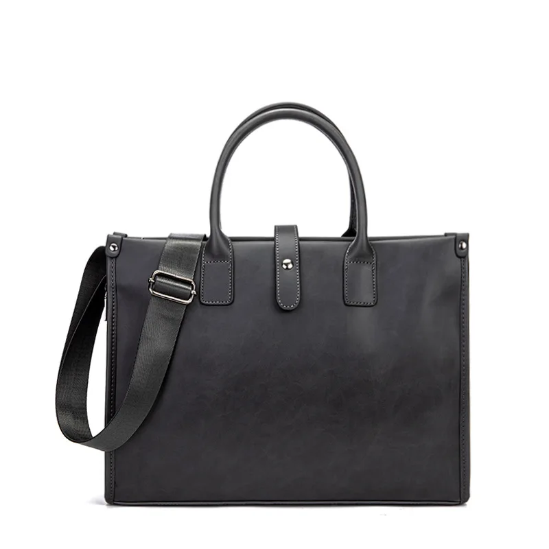 

Men's Business Briefcase Retro Mad Horse PU Leather Simple Grey 13-14 Inch Laptop Bag Single Shoulder Crossbody Men's Bag