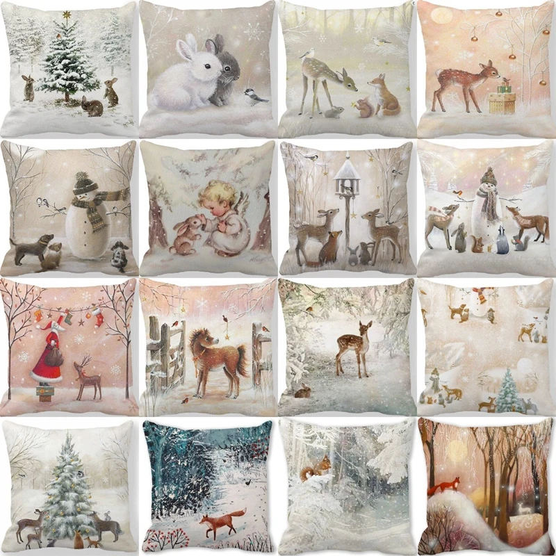  45cm Merry Christmas Cushion Cover Santa Claus Elk Pillowcase 2022 Xmas Navidad Natal Christmas Ornament New Year Accessories 
