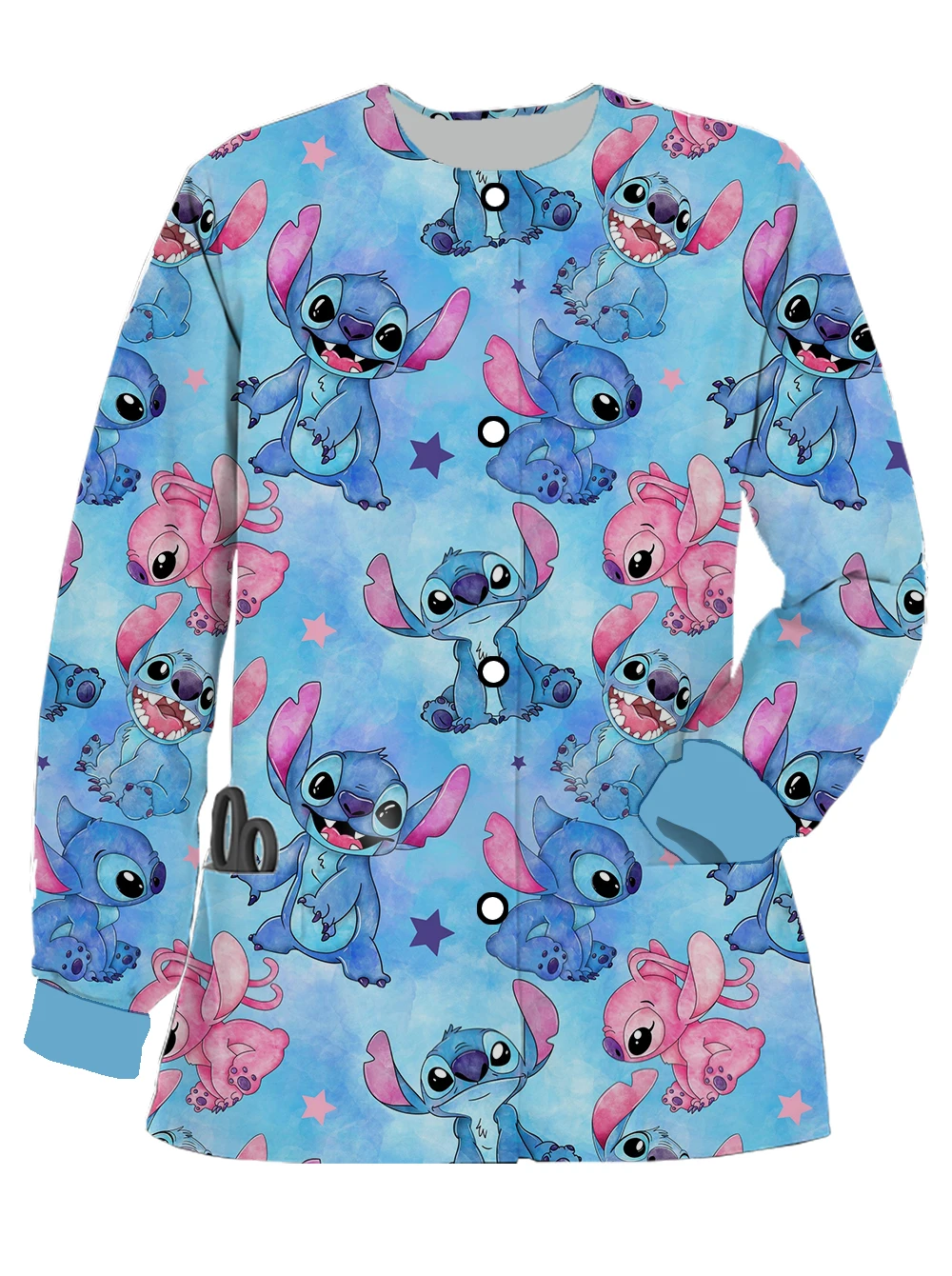 

Women's Casual Pocket 2023 Spring Summer Printed Women's Scrub Jacket Outerwear Princess Stitch Long Sleeve Nurse Dress