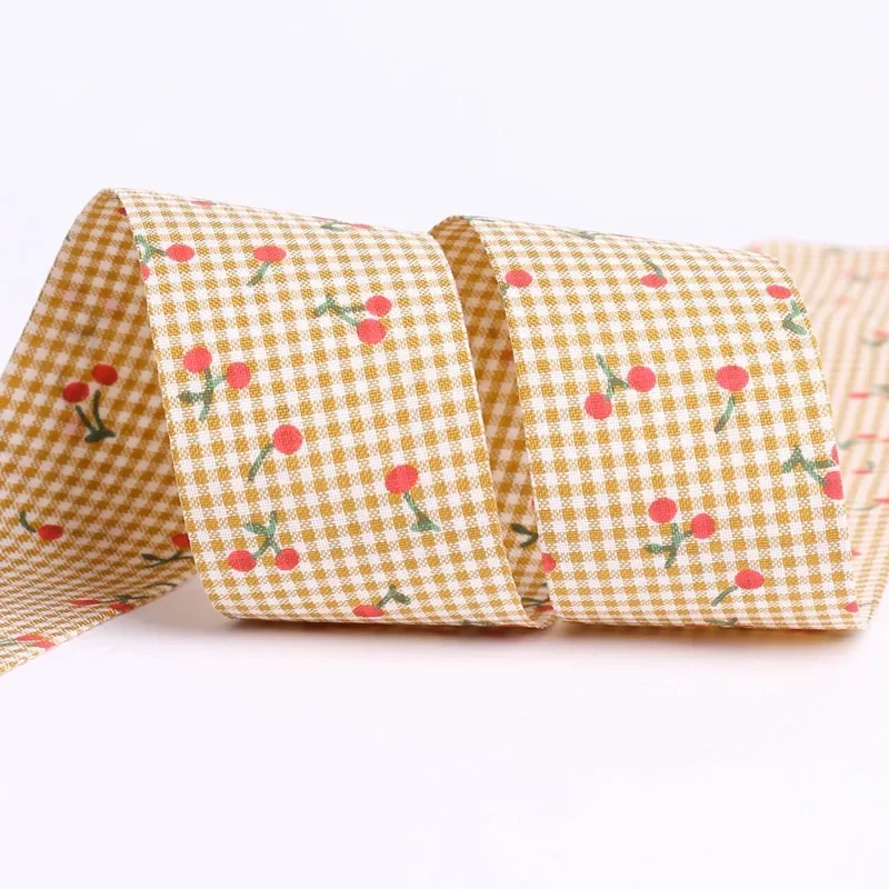 Kewgarden 25mm 38mm 격자 무늬 체리 리본 DIY 어린이 활 헤어 액세서리 선물 꽃 모자 장식 수제 테이프 10 야드