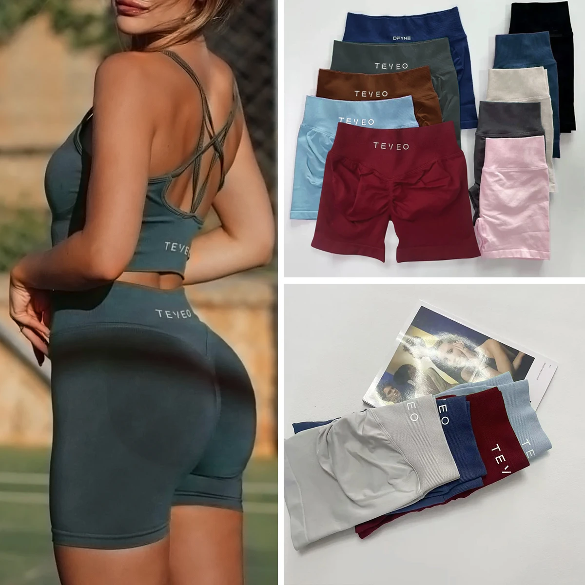TEVEO Yoga Shorts Woman Stretch Breathable Peach Hip Fitness Running Shorts Hip High Stretch Sweat Wicks Gym