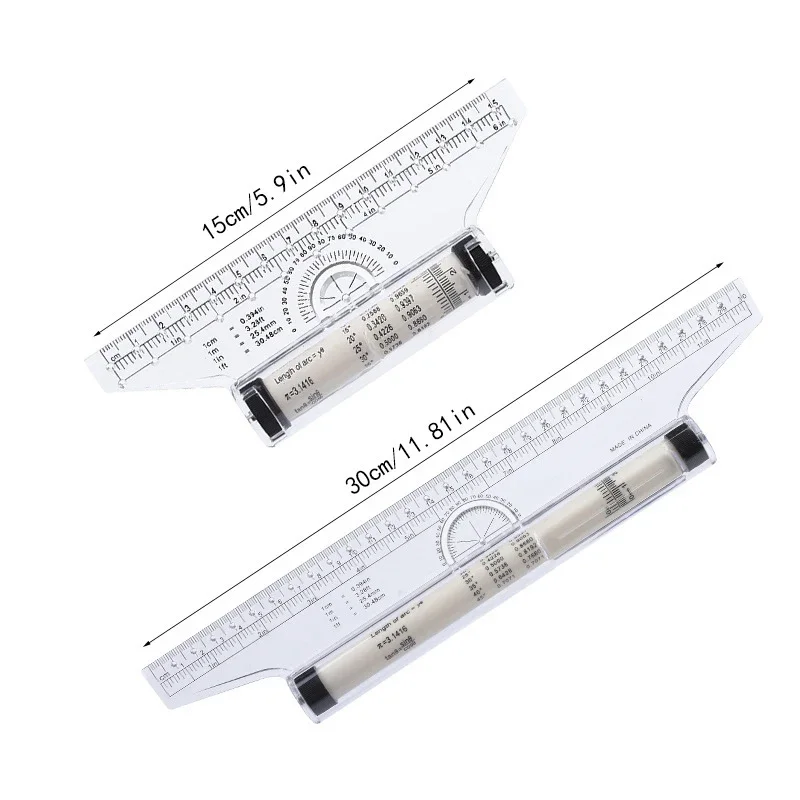Drawing Ruler Zxiixz Angles Line 15cm 30cm Multi-Function Roll Draw Metric Rolling Clear Parallel