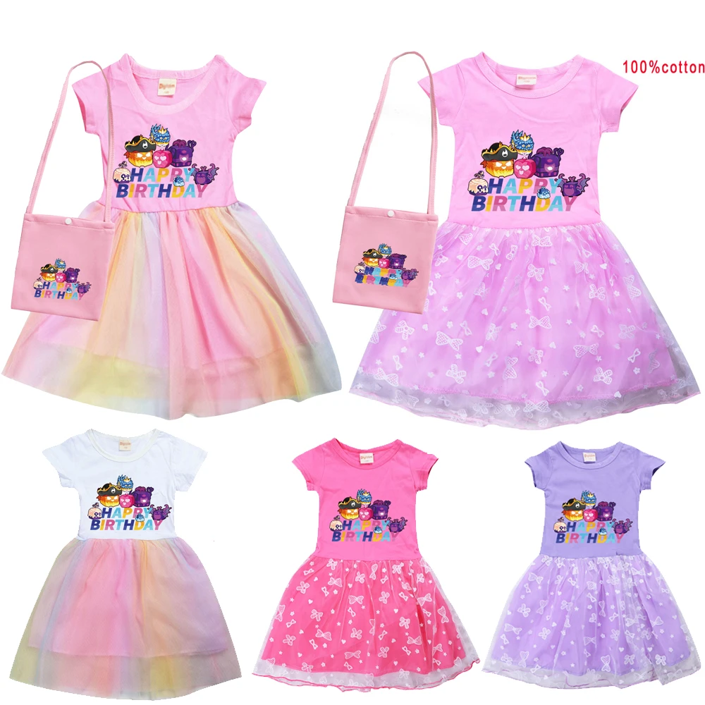 Nuovo Gioco Blox Fruits Summer Baby Girl Cotton Dress And Bag Kids Capodanno Party Lace Princess Dress Costume Cosplay Regalo Di Compleanno