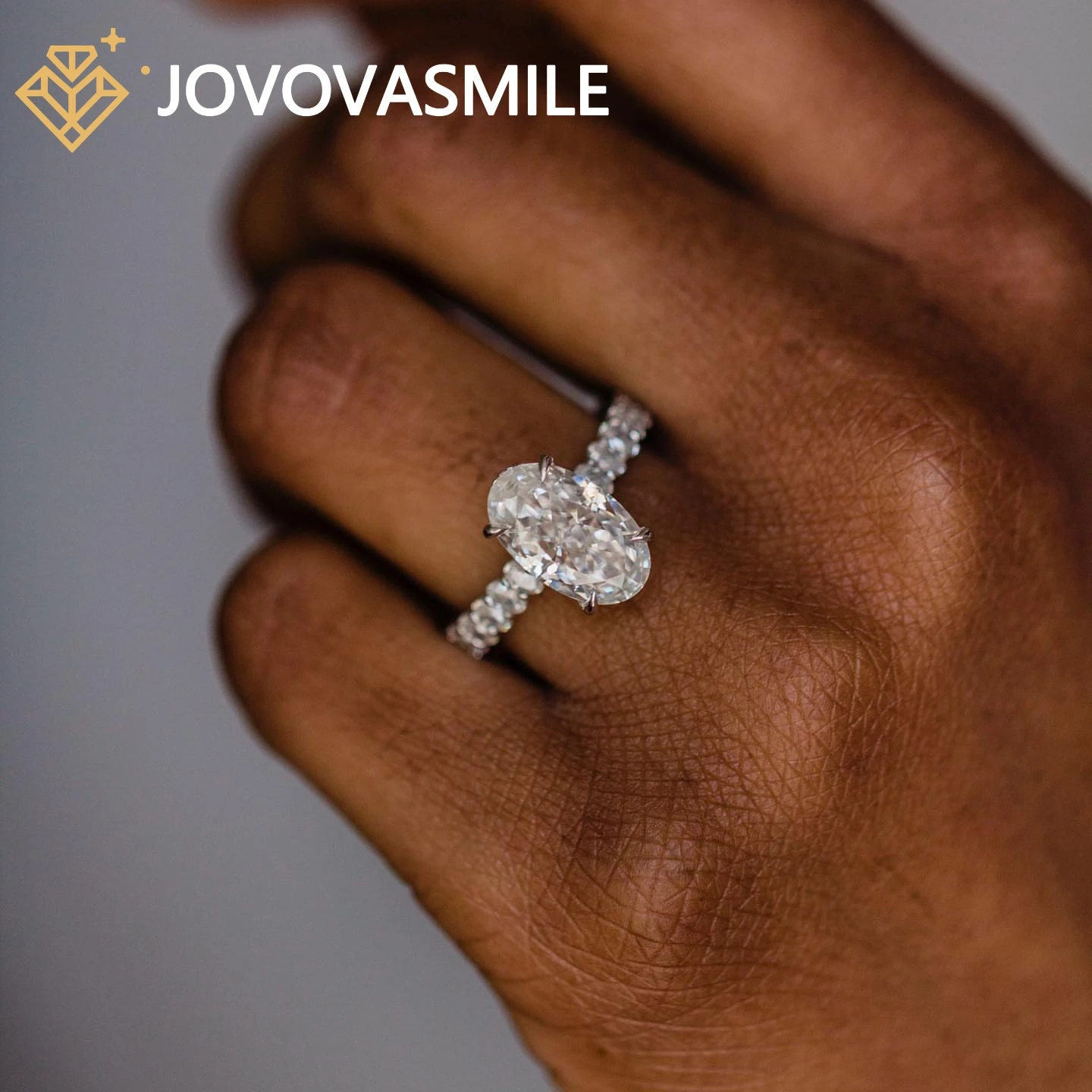 

JOVOVASMILE 5 Carat 7.5x12.5mm Crushed Ice Oval Cut Moissanit Ring 18k White Solid Gold Setting Wedding Ring for Women Jewelry