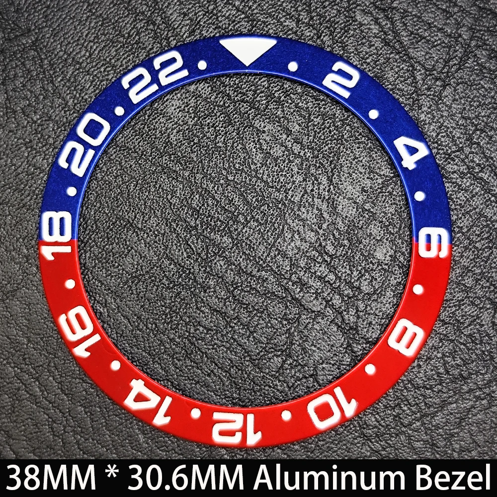 Elegant Blue Luminous Bezel GMT and Diving Watch Insert, Sloping 38mm x 30.6mm Ceramic/Aluminum