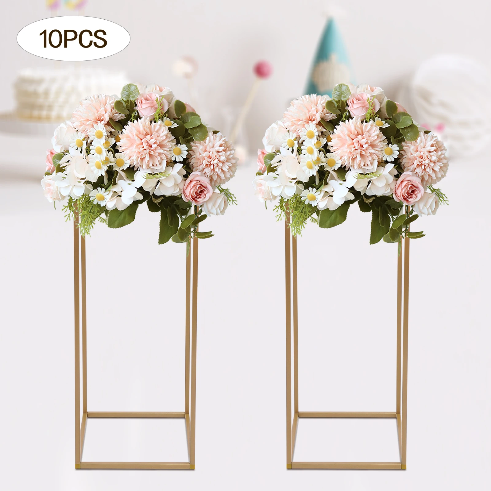 

10PCS 23.6Inch Tall Gold/White Metal Flower Stand for Wedding Table Centerpieces Decor Set of 10 Metal Flower Stand Wedding