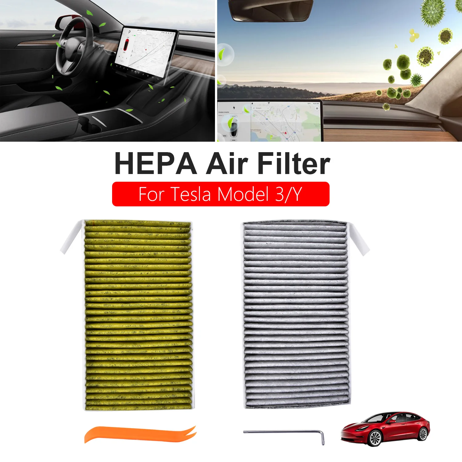 Für Tesla Modell 3 Modell y Aktivkohle Luftfilter Auto Klimaanlage Filter  element Ersatz Kit mit Werkzeugen - AliExpress