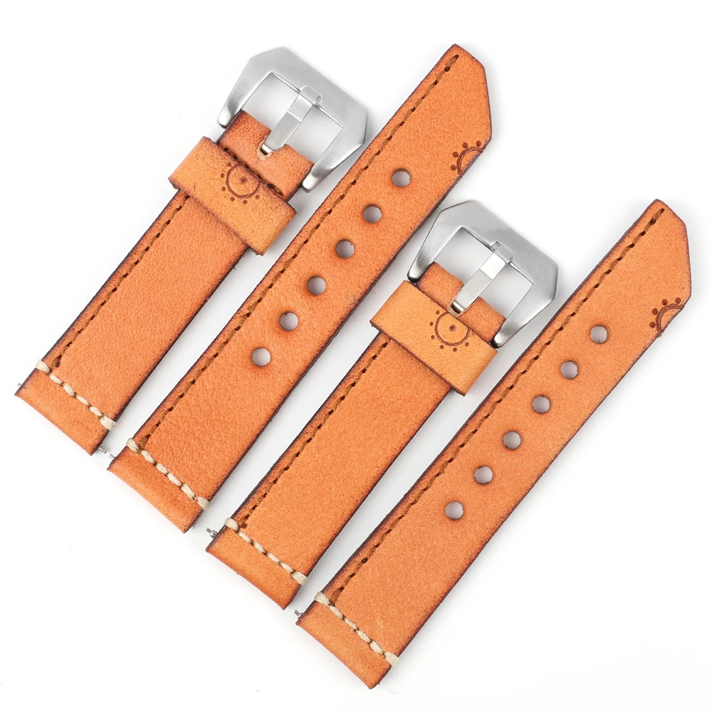 

Genuine Leather Watch Straps 22mm Vegetable Tanned Watch Bands Retro Bracelet Handmade Stitching Quick Release Wristband