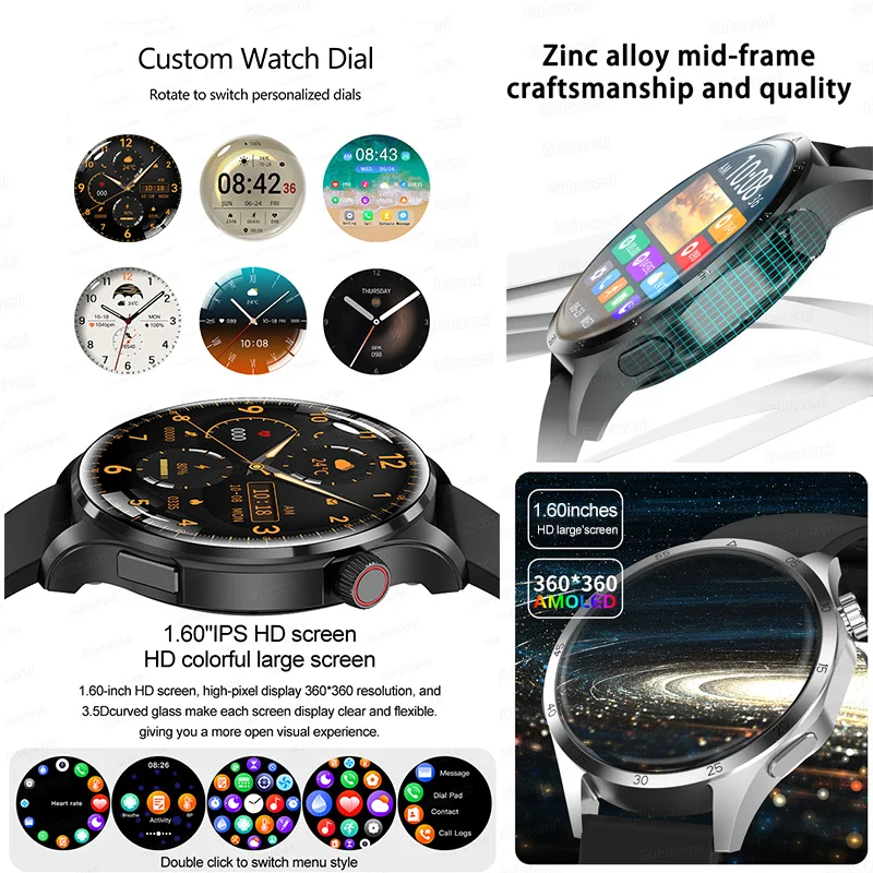 GUHUANMI NFC  Ʈ ġ  ȭ ȭ, AMOLED ÷ Ʈġ, ɹڼ , IP68   ð, 1.60 ġ