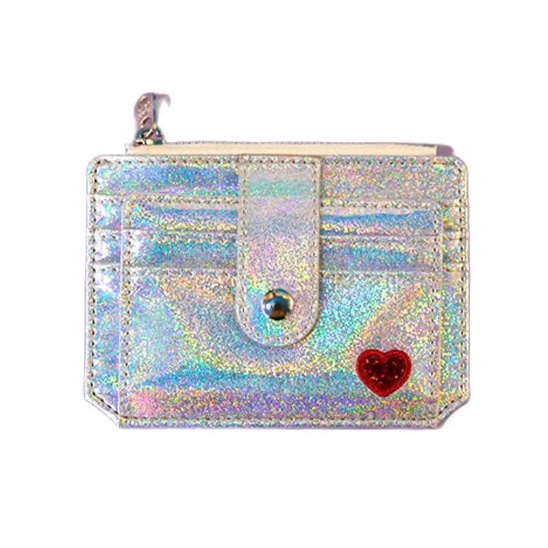 Sequins Credit Card Holder Crystal Color Multi Card Slim Wallet mini Cute Laser Heart Girl Student Bus ID Case Cardholder