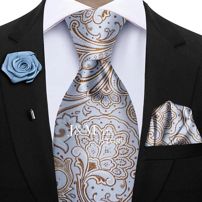Champagner Gold-farbe Seide Herren Elegante Krawatten Mode Herren Krawatte Einstecktuch Manschettenknöpfe Brosche Set Business Party Hochzeit – Detail 4