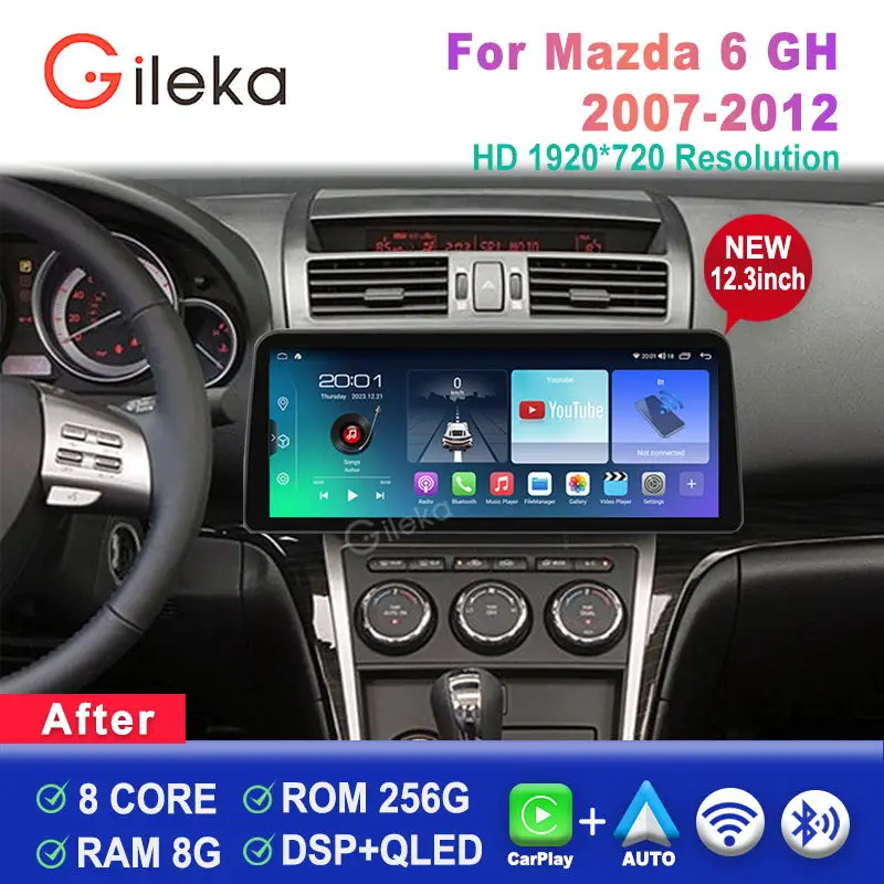 

12.3 inch Carplay Screen Android For Mazda 6 GH 2007-2012 Car Radio Stereo Multimedia Player GPS Navigation Head Unit