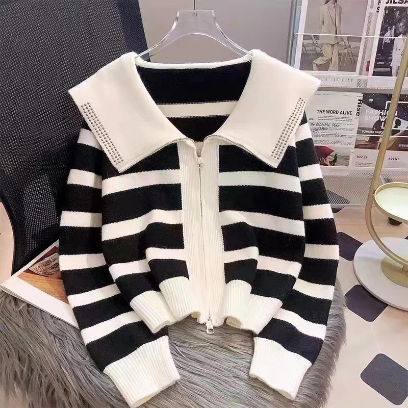 

Женский полосатый кардиган, короткая трикотажная куртка с длинным рукавом, Z299, одежда для весны и осени, 2024