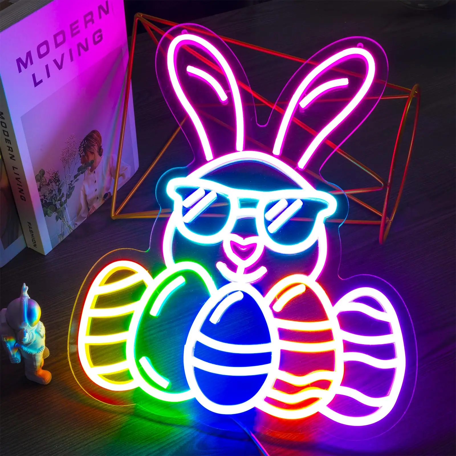 

Easter Bunny Neon Sign - Dimmable LED Rabbit Wall Decor, USB Powered Easter Egg Neon Lights for Kids Room