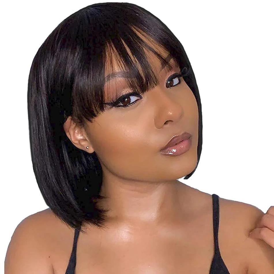 

3x1 HD Lace Bob Wig With Bangs 180 Density Realistic Look Wear and Go Human Hair Glueless Wigs Short Black Bob Wigs With Bangs