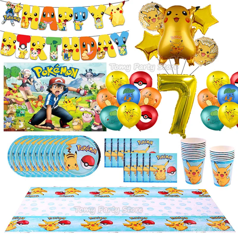 Fournitures de fête Pokemon, décoration de fête d'anniversaire Pikachu, ballons Pikachu, décor parti, ballon d'anniversaire pour enfants, dessin animé