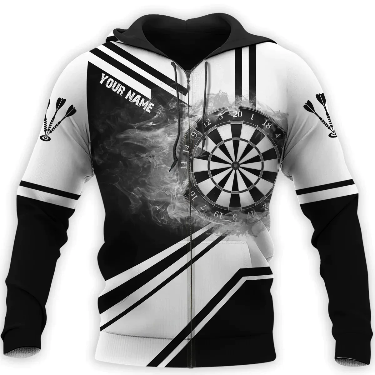 thumbnail image 1 of Sudadera con capucha y cremallera con estampado de dardos en 3D y juego de bar, tendencia de hip hop, ropa de otoño de talla grande, 1 of 5