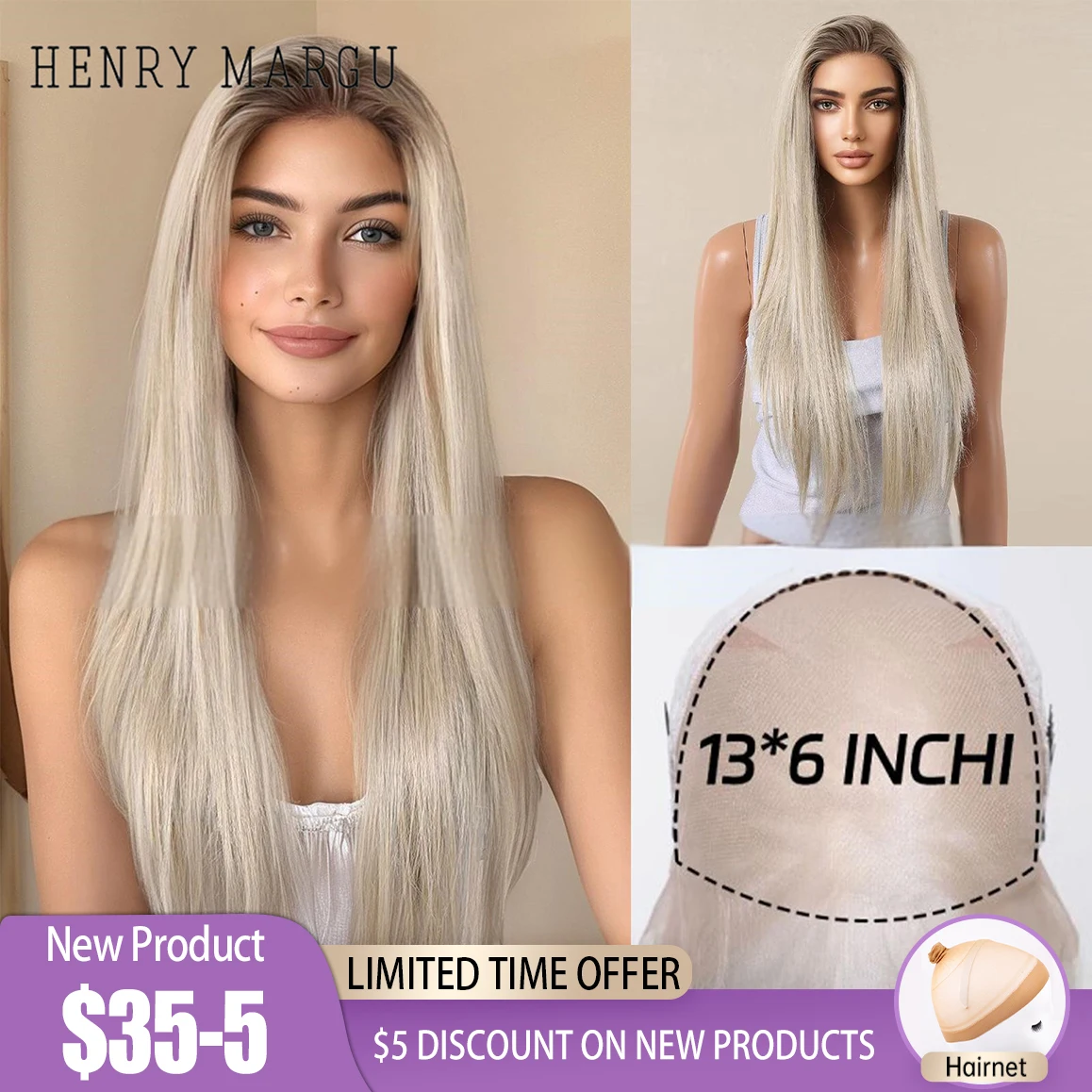 Lace Synthetic Wigs Long Ombre Blonde Wig Layered Straight Hair For Women Natural Daily Use Heat Resistant Wig HENRY MARGU 13*6 synthetic wig