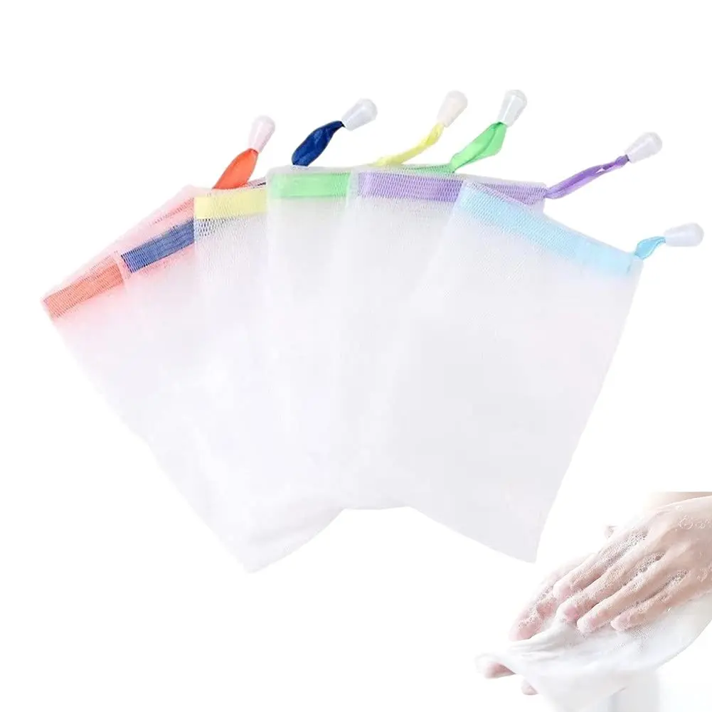 

6 PCS Exfoliating Mesh Soap Saver Pouch Bag Sack, Face Cleansing Foaming Nets, White Pouch with Drawstring (Color Random)