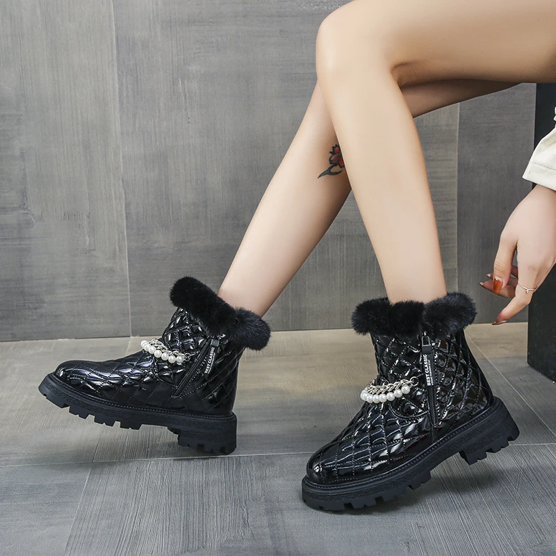 Winter Boots Women Shoes Fashion Brand Design Women's Boots Trend Ladies  Shoes Thick Heel Ankle Boot New Pearl Chain Snow Boots - Women's Boots -  AliExpress