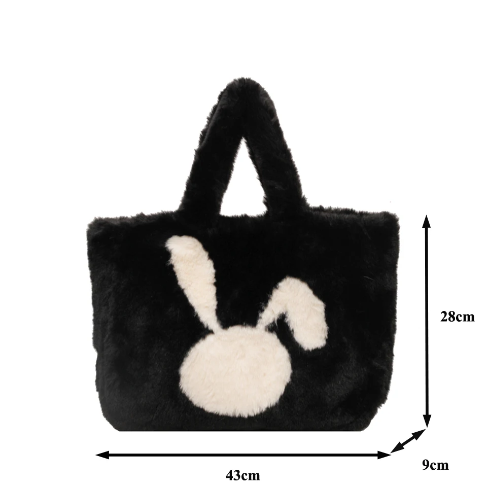 Rabbit Fur Women's Bag Large Plush Eco Bag Korean Furry Shoulder Bag Soft Fluffy Handbag Y2K Sling Bag Bunny Fuzzy Tote Bag Warm