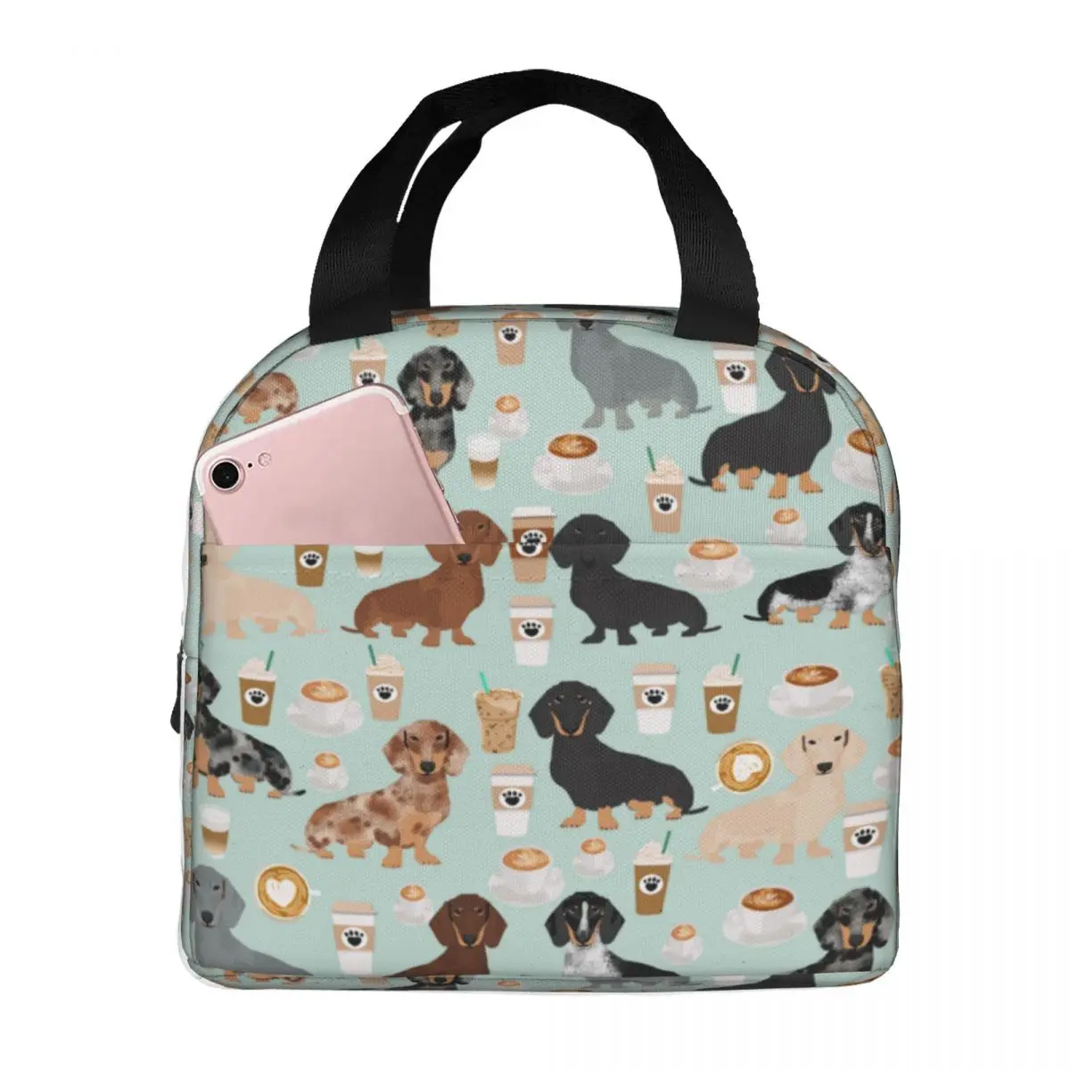 Lunch Bags for Men Women Dachshund Dogs Coffee Insulated Cooler Bag Portable School Animal Canvas Lunch Box Bento Pouch