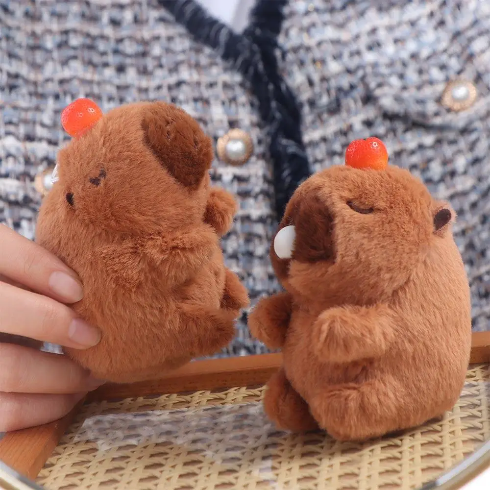 카툰 봉제 카피바라 꼬리 흔들기 키체인, 귀여운 동물 인형