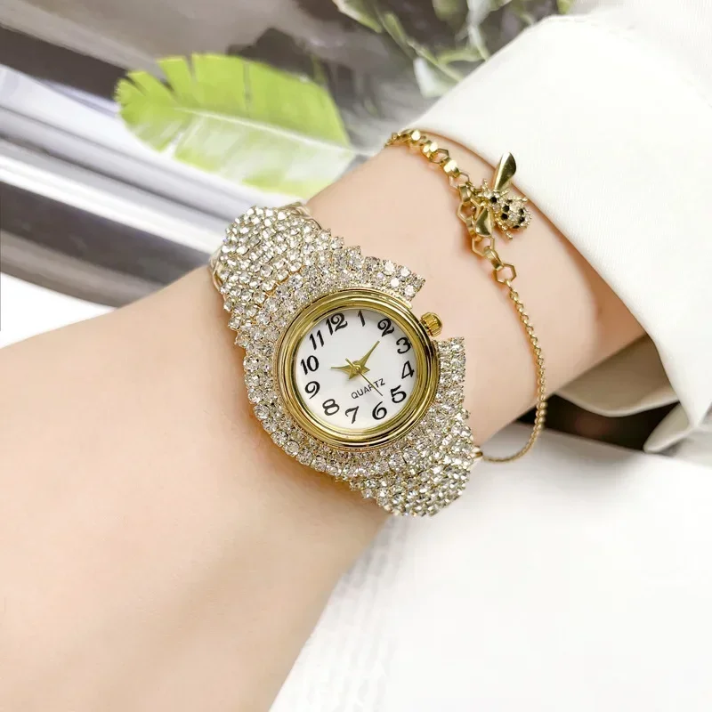 Women Gold Full Diamond Watch Ladies Wrist Watches Luxury Brand Rhinestone Women's Bracelet Watches Female Relogio Feminino 2