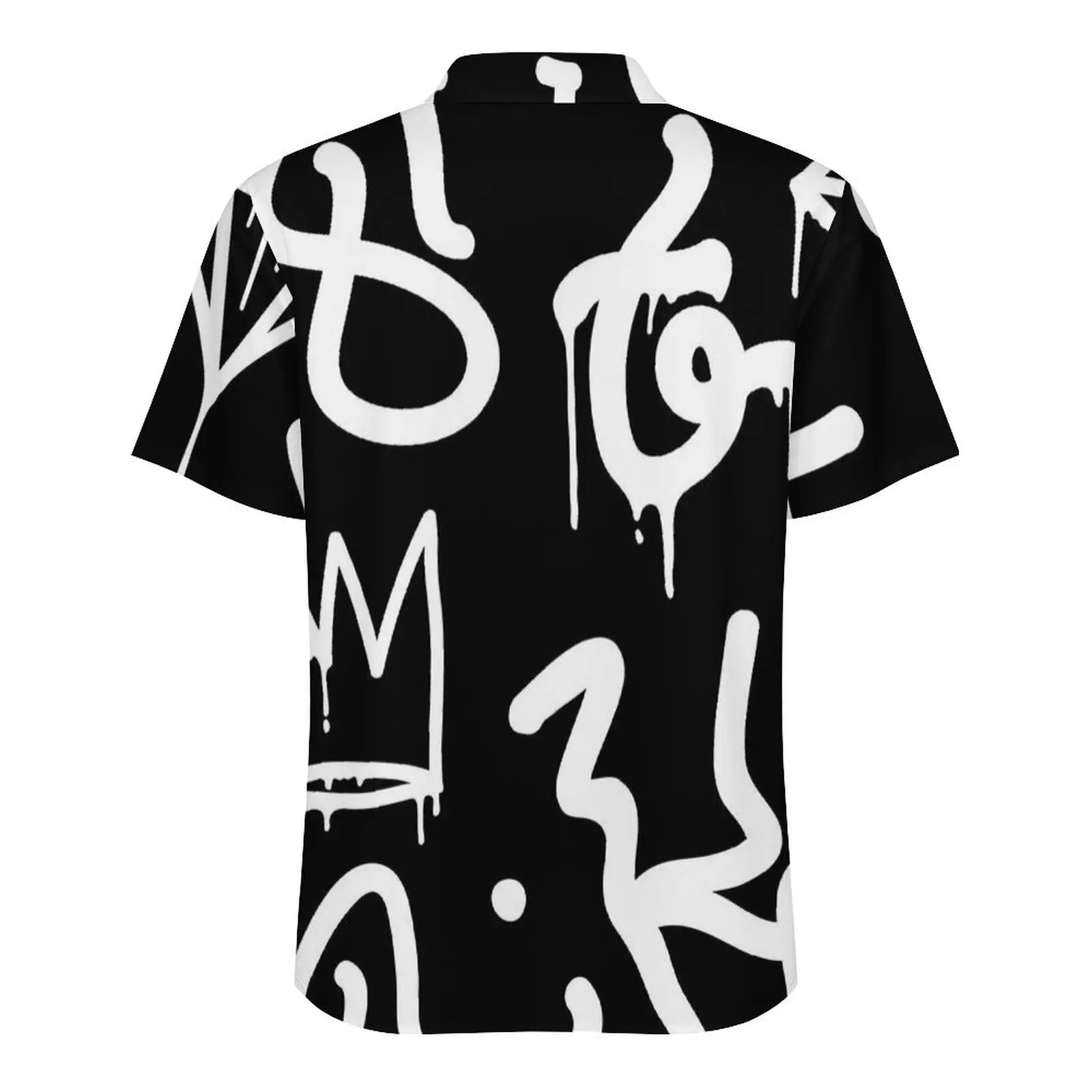 Black And White Graffiti Casual Shirt Abstract Symbol Loose Hawaii Shirts Men Short Sleeve Beach Comfortable Oversized Blouses 4