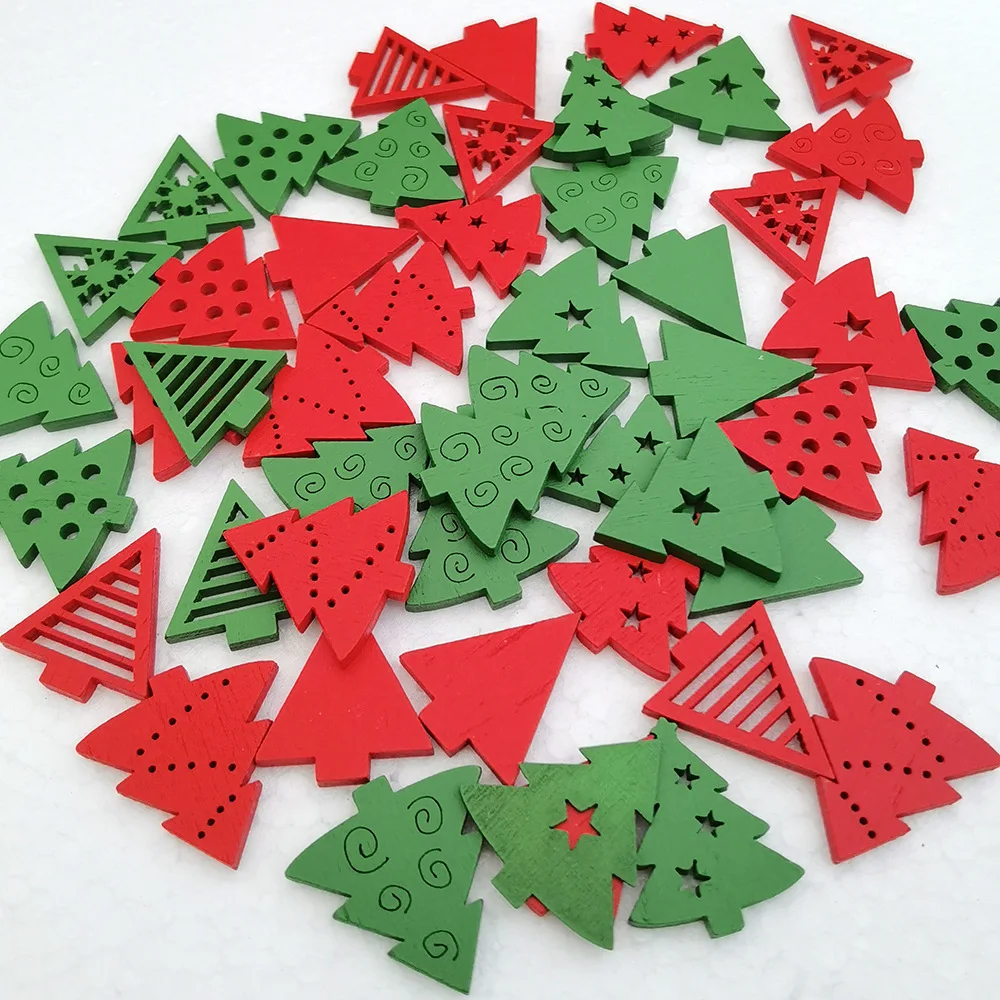 50pcs Assorted Wooden Christmas Decor: Snowflakes, Trees, and Snowmen for DIY Crafts & Gift Packaging