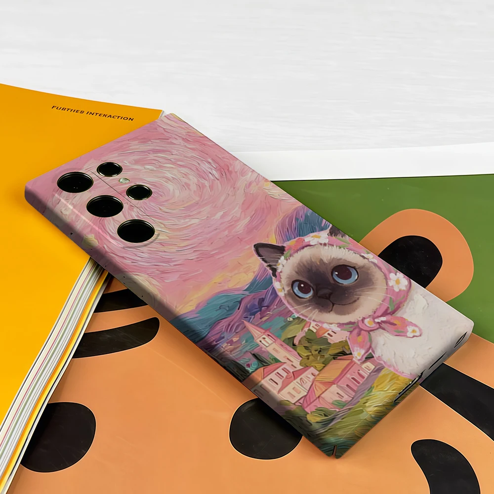 Starry Night Siamese Cat Shockproof Phone Case - Double Layer Tough Back Cover