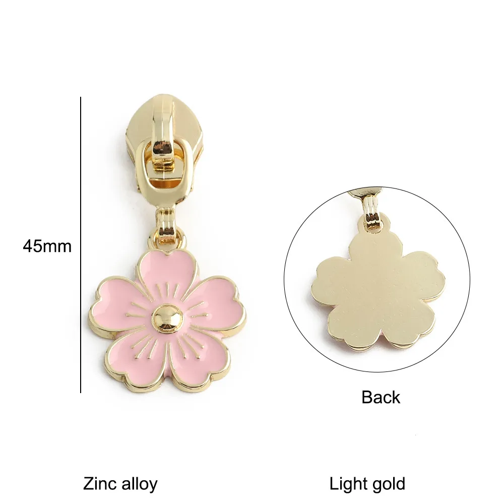 Metal Cherry Blossom Decorative Zipper Slider for Makeup Bags - Replaceable Heads DIY Accessories (5-20pcs)