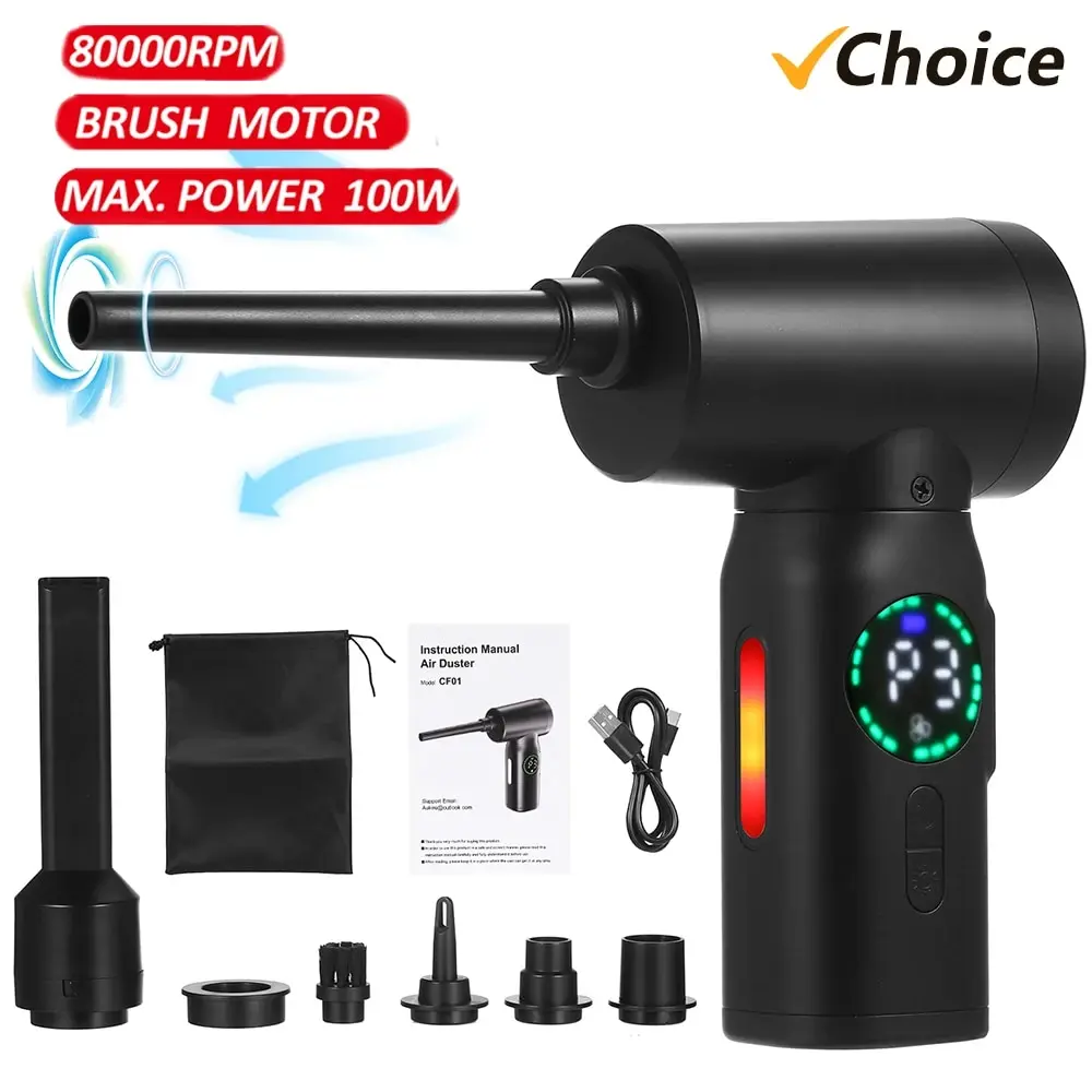 Cordless Air Duster com Luz de Emergência, Inflator Elétrico, Dust Blower, Ferramenta de Limpeza, Ar Comprimido, 100W, 7500mAh