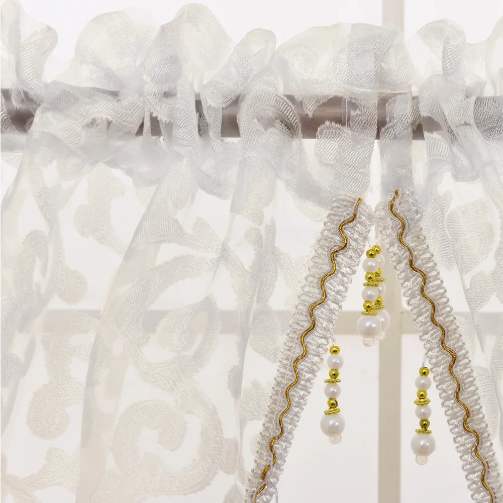 NAPEARL Transparent Sheer Waterful Valance for Living Room Window Curtains Home Beads Decoration Elegant Rod Pocket Short Drapes