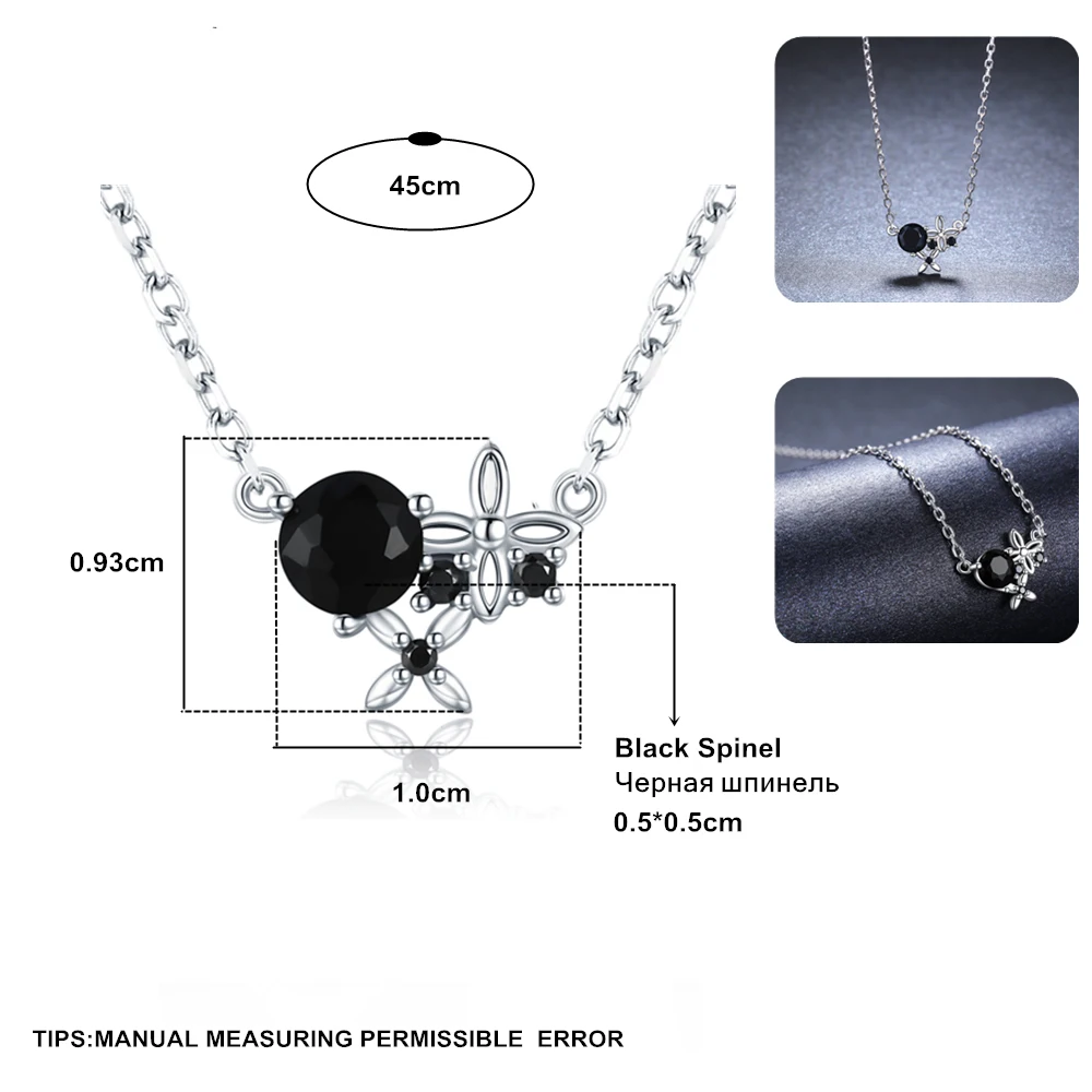 [BLACK AWN] Trendy Silver Color Necklace for Women Flower Black Spinel Necklaces Pendants Fashion Jewelry K035