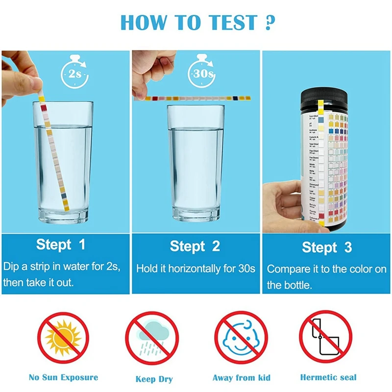 100PCS Drinking Water Testing Strips Tap And Well Water Test Strip & Testing For PH,Lead,Chlorine