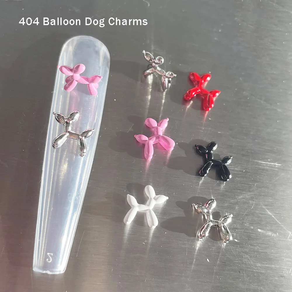 -Balloon Puppy- Kiyomi Punk Dog Nail Alloy Standing Balloon Dog Image Charms Metallici Childlike Kawaii Nail Ornamento Fai Da Te 404Art