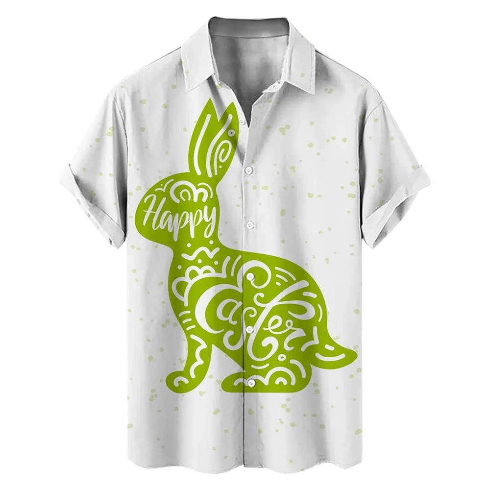 thumbnail image 1 of Camisas hawaianas con estampado 3D de conejos y huevos de Pascua para hombre, ropa de playa para mujer, camisetas kawaii para niños, blusas con botones, 1 of 5