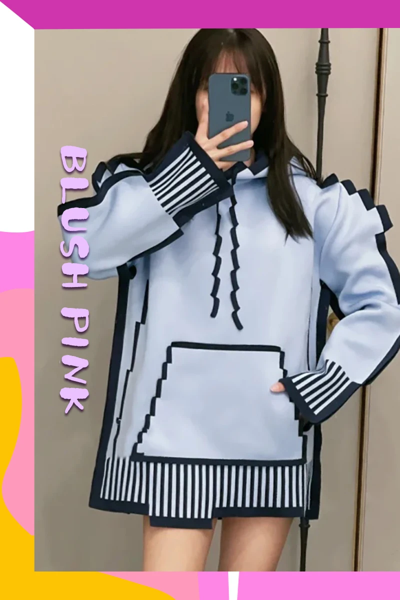 Mosaic Design Lazy Style Casual Sweater Plush Coat Female Autumn and Winter Style, Anime Style, Cute Alternative Animation Style