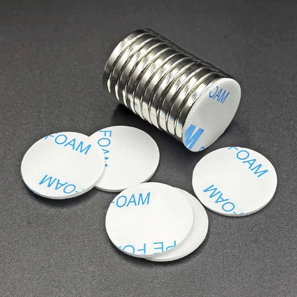 Round Neodymium Magnet Small Permanent Powerful Strong Magnets with Double-Sided Adhesive for DIY Craft Office Kitchen Fixation