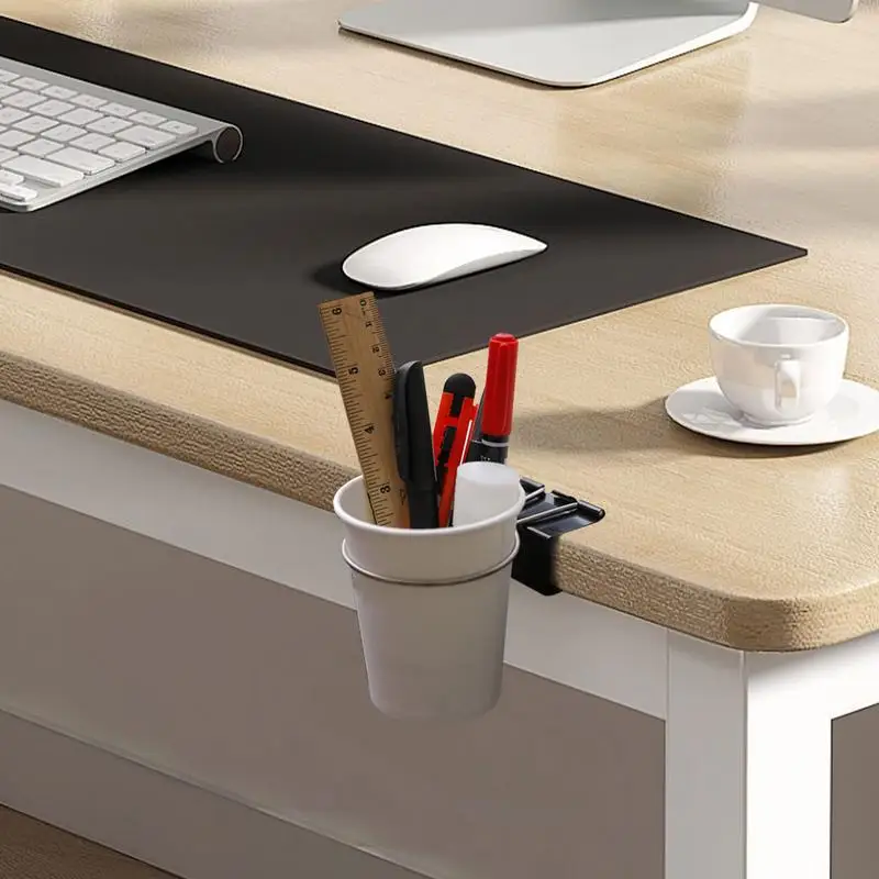 Clip On Table Cup Holder Horizontal Vertical Mount Anti Spill Home Office Desktop Mug Rack Metal Clamp Water Bottle Storage Tray