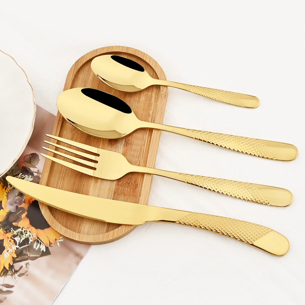 

24Pcs Gold Cutlery Set Steak Knife Fork Coffee Spoon Dinnerware Set Vintage Stainless Steel Flatware Western Kitchen Tableware