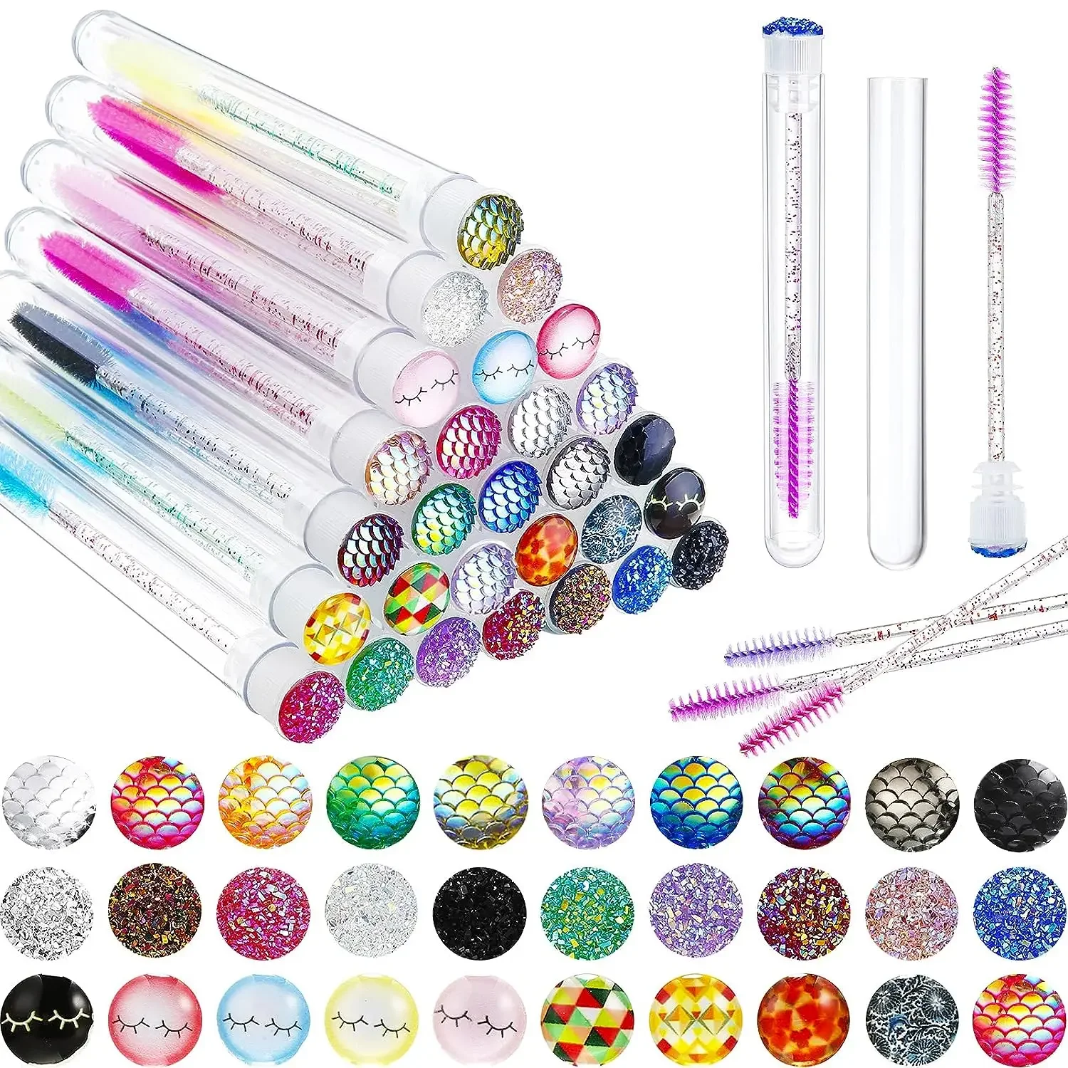 

100pcs Eyelash Brush Tube Disposable Eyelash Wands Eyebrow Brush Replaceable Dust-proof Sparkling Rose Flower Resin Drill