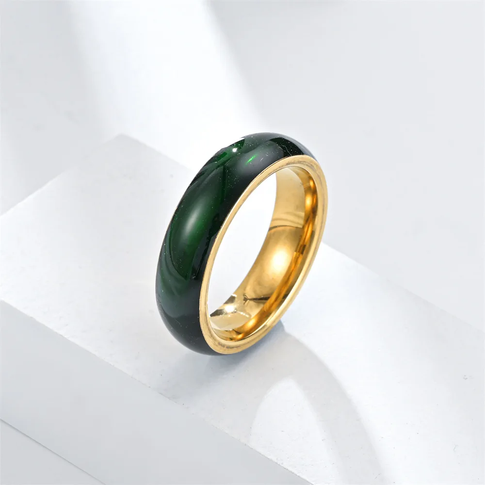 6mm 316L Stainless steel Ring for Men And Women Center Cool Green White Wide Jade Color Men Ring JR2065